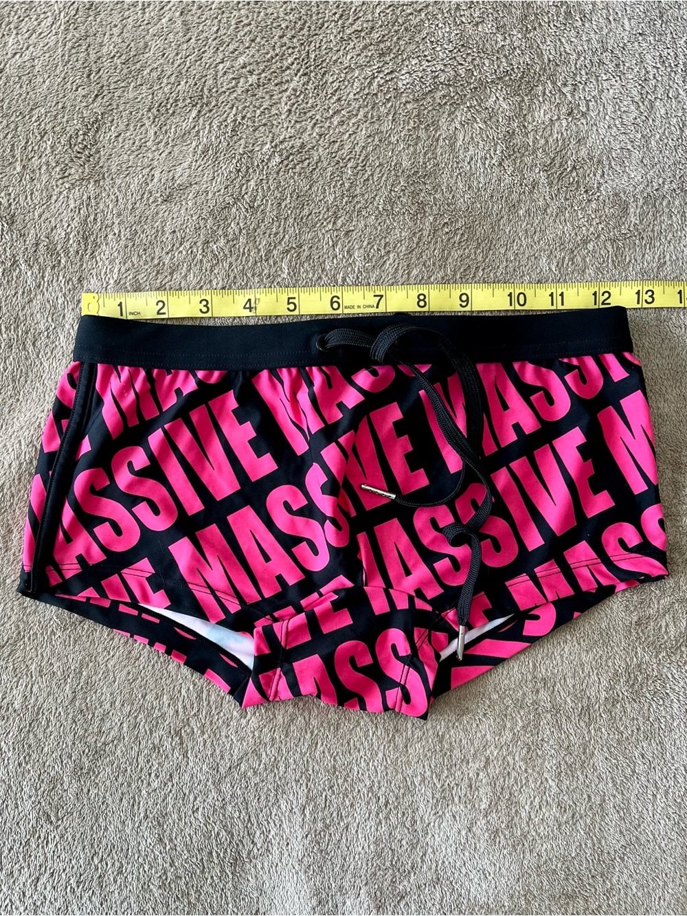 Andrew Christian Hot Pink Graphic Swim Trunks with Black Waistband, Massive - Picture 4 of 5